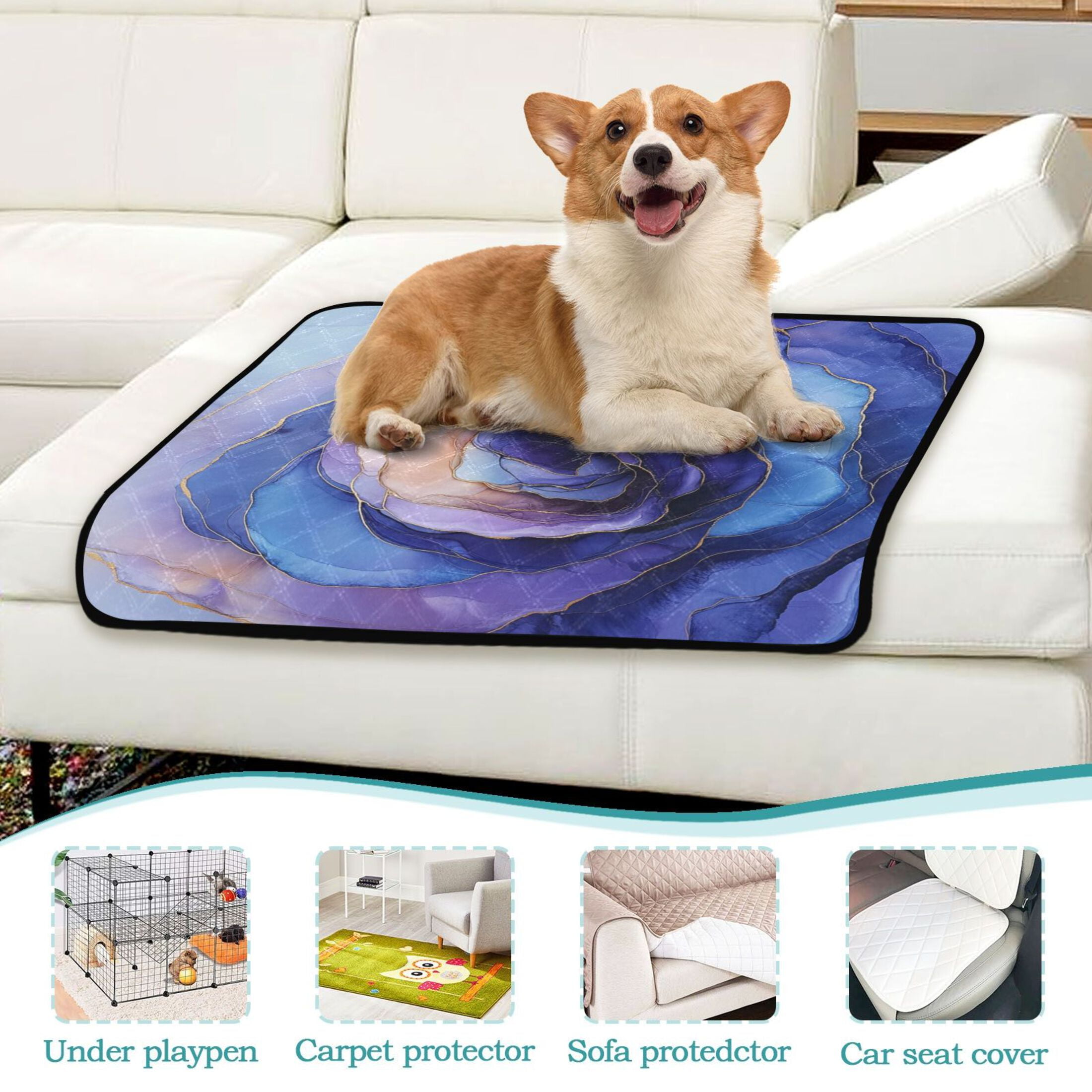 Qxltty Purple Petal Ripple Cat litter Pads Pet Set of 3 Diaper Mats Center Anti-leakage Layer Absorbent Soft and Comfortable