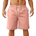 thumbnail image 4 of Uwinwear Men's Linen Shorts, Elastic Waist Drawstring Casual Summer Beach Golf Yoga Shorts with Pockets Pink L, 4 of 4