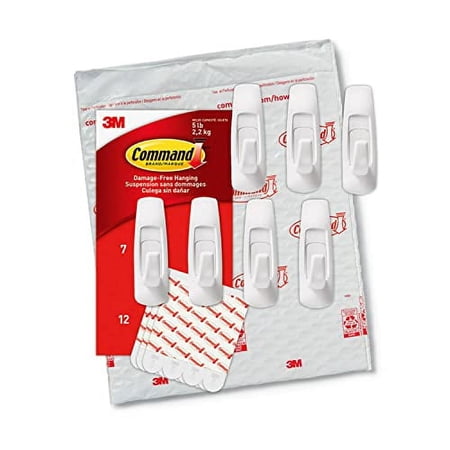 Command Large Utility Hooks, 7-Hooks, 12-Strips, Organize Damage-Free White