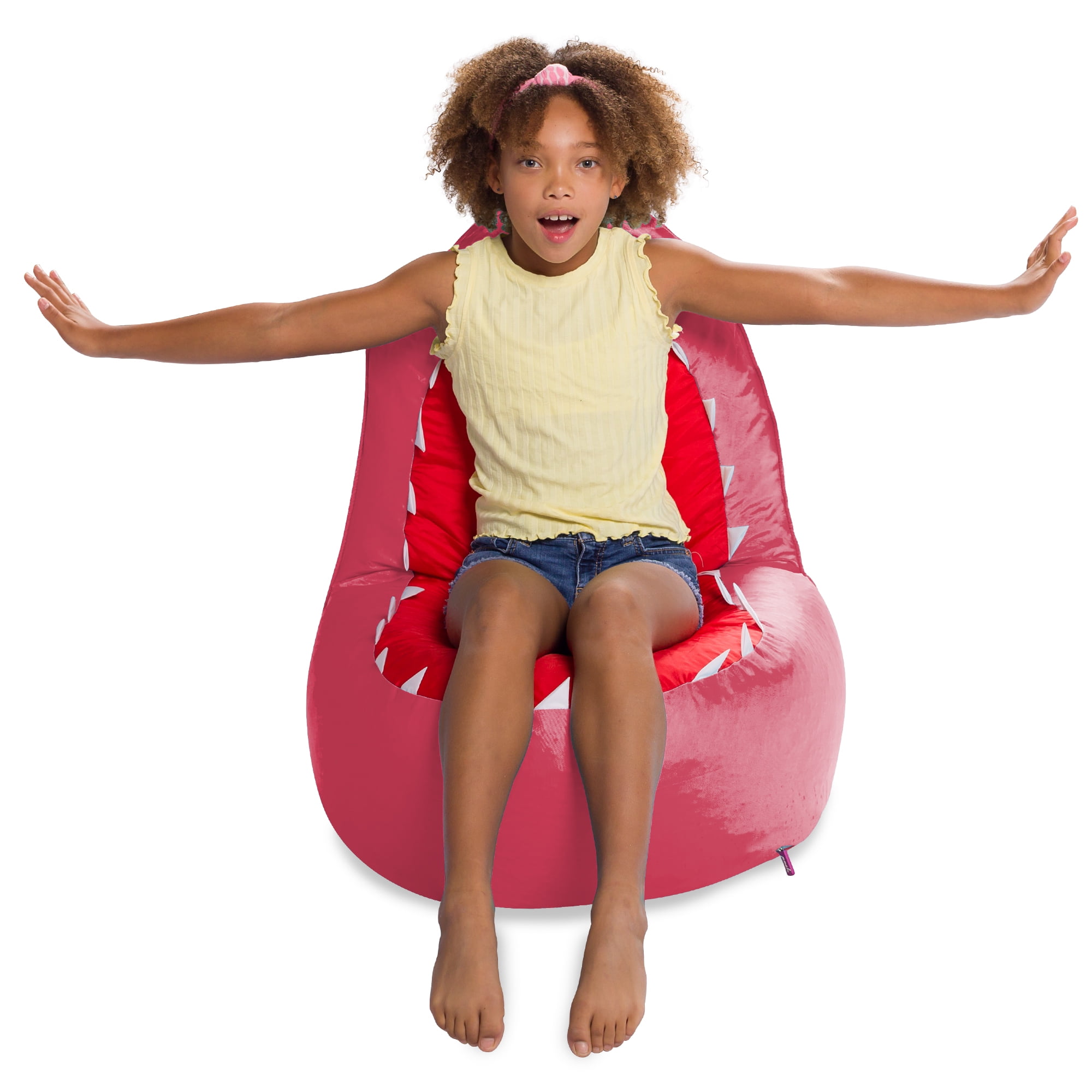 Posh Creations Bean Bag Chair, Soft Shark Lounger for Sitting, Reading,Kids, 2.5 ft, Pink