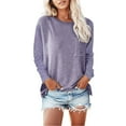 thumbnail image 3 of Women's T Shirts Autumn Winter Crew Neck Pocket Split Long Sleeve Casual Loose Top T Shirt For Woman Tops For Women, 3 of 6