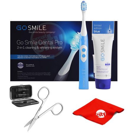 Blue Deluxe Cloths (Go Smile Dental Pro Sonic Blue Toothbrush with Deluxe Travel Grooming Kit & Cleaning Cloth Aqua)