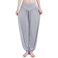 thumbnail image 3 of Women's Super Soft Yoga Pilates Pants Slacks Bloomers Wide Leg Long Loose Baggy Casual Trousers Activewear Relaxed Fit Pants, M-2XL, Black/Gray/Dark Grey, 3 of 6