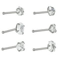 Body Jewelry 22G Multi Shape Cubic Zirconia Nose Rings, 6 Pack