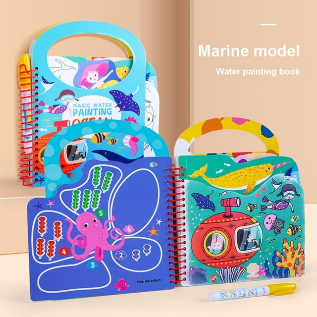 Toddler Water Coloring Book Reusable Portable Drawing Early Education Toy for Kid Age 2-5 Ocean