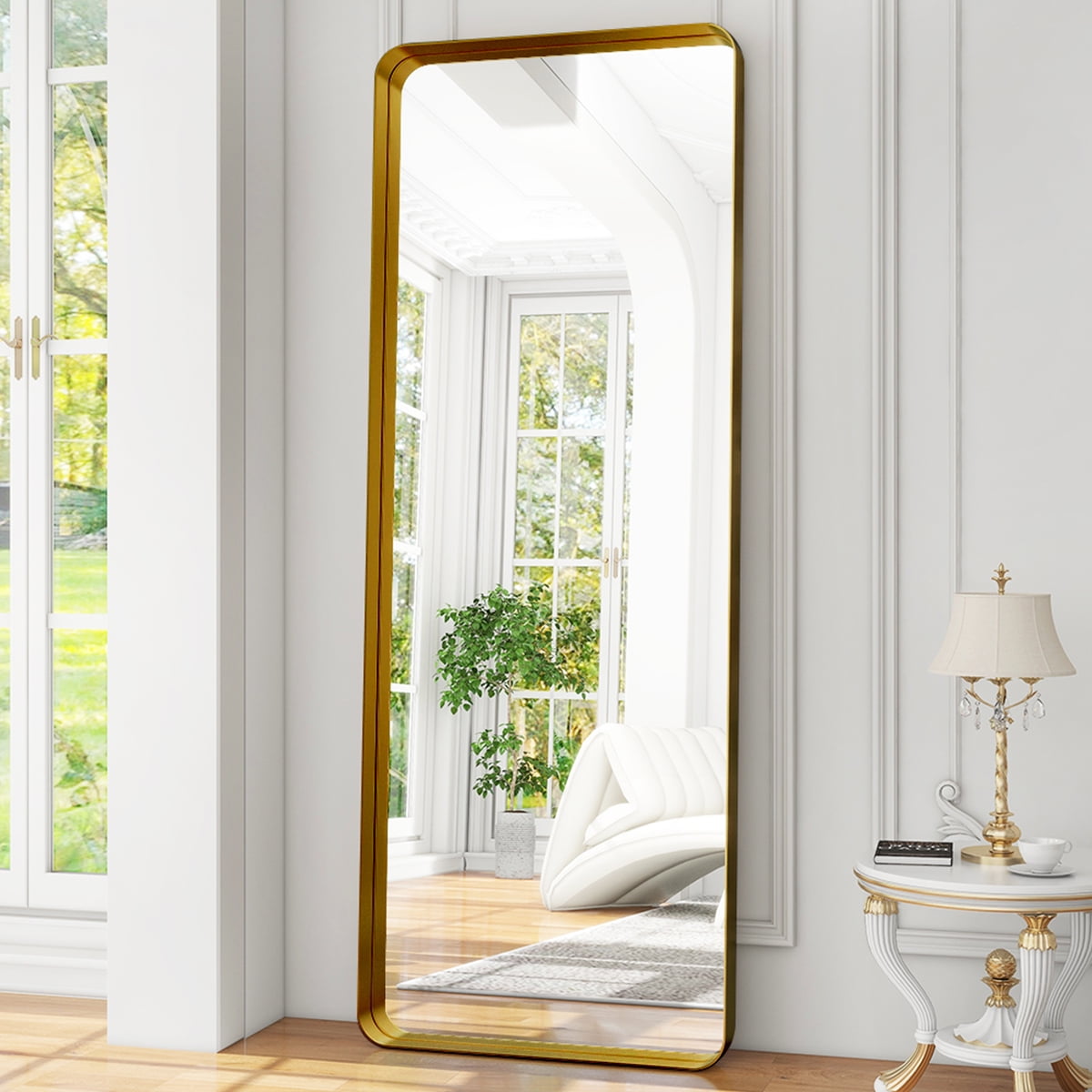 BEAUTYPEAK 64" x 21" Full Length Mirror Modern Round Corner Vanity