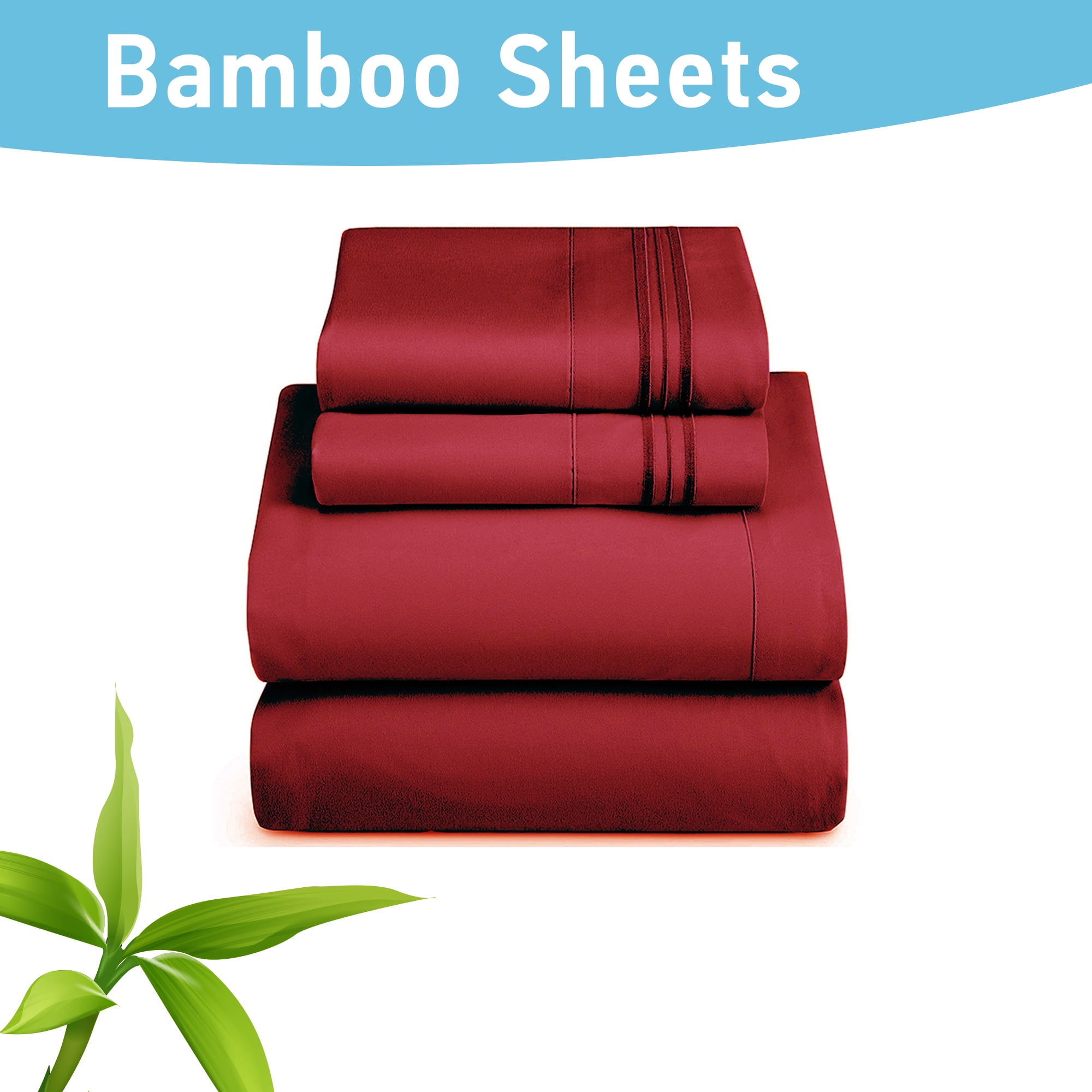 Comfylife Queen Size Bed Sheet Set Bamboo Derived Rayon Deep Pockets, Moisture Wicking, No Fading, Softer Than Cotton- 4 Pieces , Burgundy