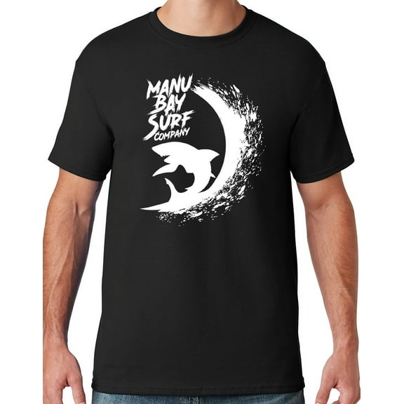 Mens Manu Bay Surf Company WHITE SURFING SHARK T-shirt, 4XL Black