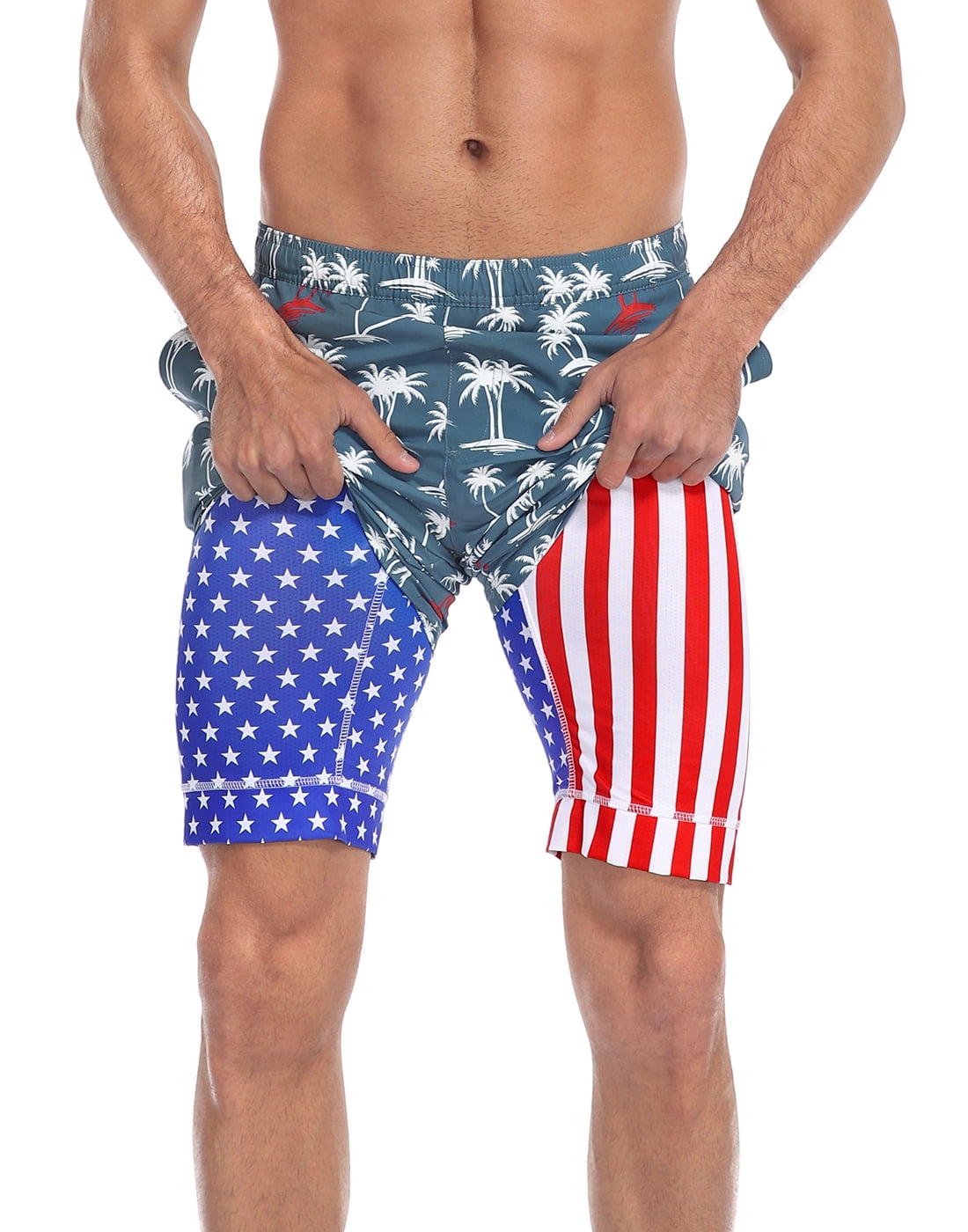 LRD Men's Swim Trunks with Compression Liner 9 Inch Inseam Board Short