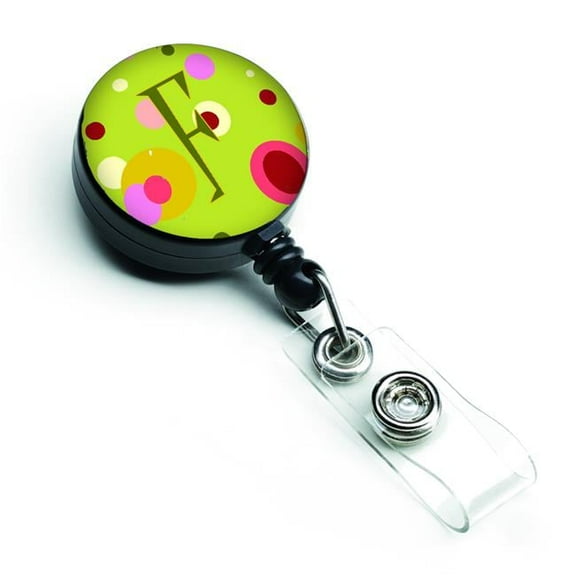 Letter F Monogram Lime Green Retractable Badge Reel