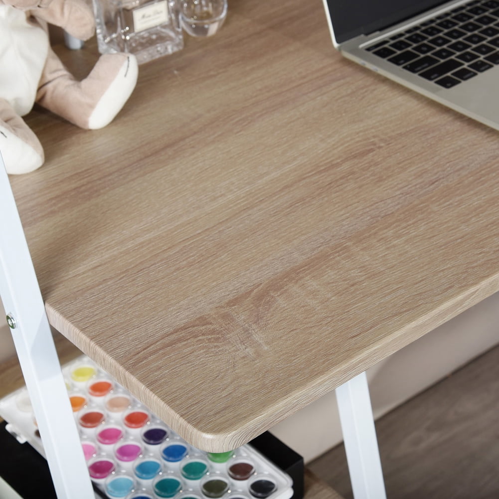 Classic Home Office Computer Desk with Shelves, Home Office Small Space Writing Desk, Oak White Classic Home Office Computer Desk with Shelves, Home Office Small Space Writing Desk, Oak White