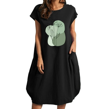 

Dresses for Women 2022 Pink Dress for Women Women s Plain Color Short Sleeve Round Neck Dress Printed Dress with Pokets Midi Dress Dresses for Women Midi Dresses for Women Black M