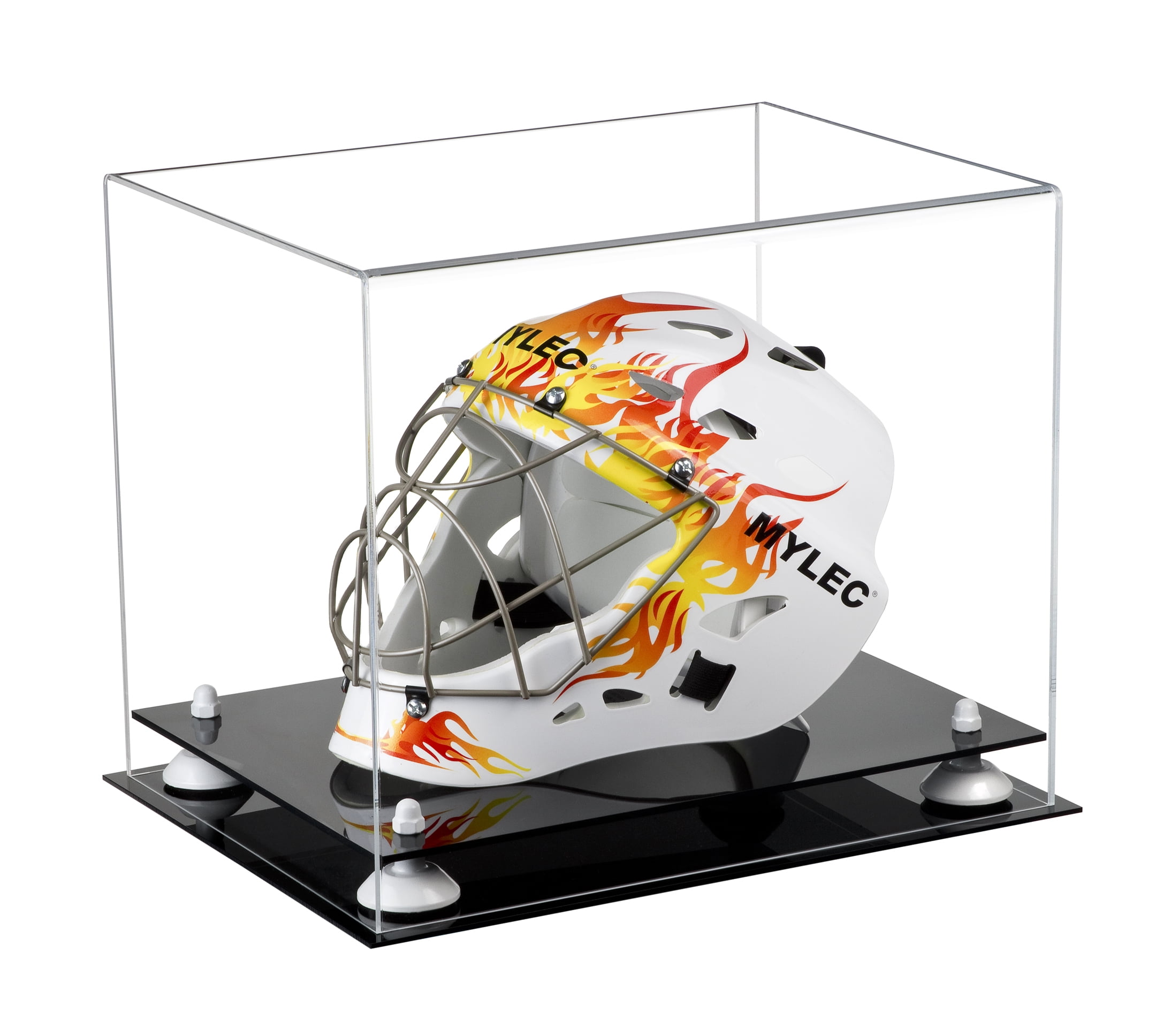 Deluxe Clear Acrylic Lacrosse Helmet Display Case with White Risers