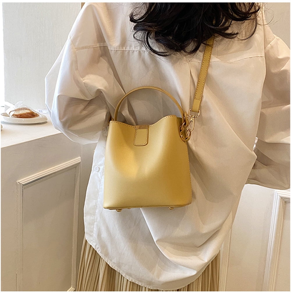 Leather Bucket Crossbody Bag for Women Medium Hobo Purse Handbag Fashion Ladies Top Handle Tote Shoulder Bag