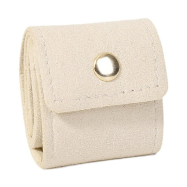 Caja de joyería pequeña, mini bolsa enrollable para joyas de viaje con hebilla para vacaciones, para mujer Beige