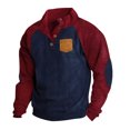 thumbnail image 2 of Men's Raglan Sleeve Stand Collar Sweatshirt, Outdoor Casual Button Front Pullover Top for Fall, Hiking,Navy,3XL, 2 of 9