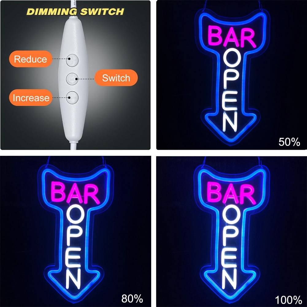 Bar Open Neon Sign,Open Arrow Neon Light for Bar Club Beer Shop Man Cave Restaurant Business Occasions Decor ( go straight )