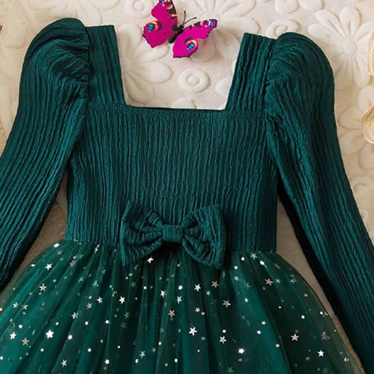 Gubotare Toddler Dresses Girls Fall Long Sleeve Crew Neck Loose Casual Dress Size 4T 5T(Green,4-5 Years), Toddler Girl's