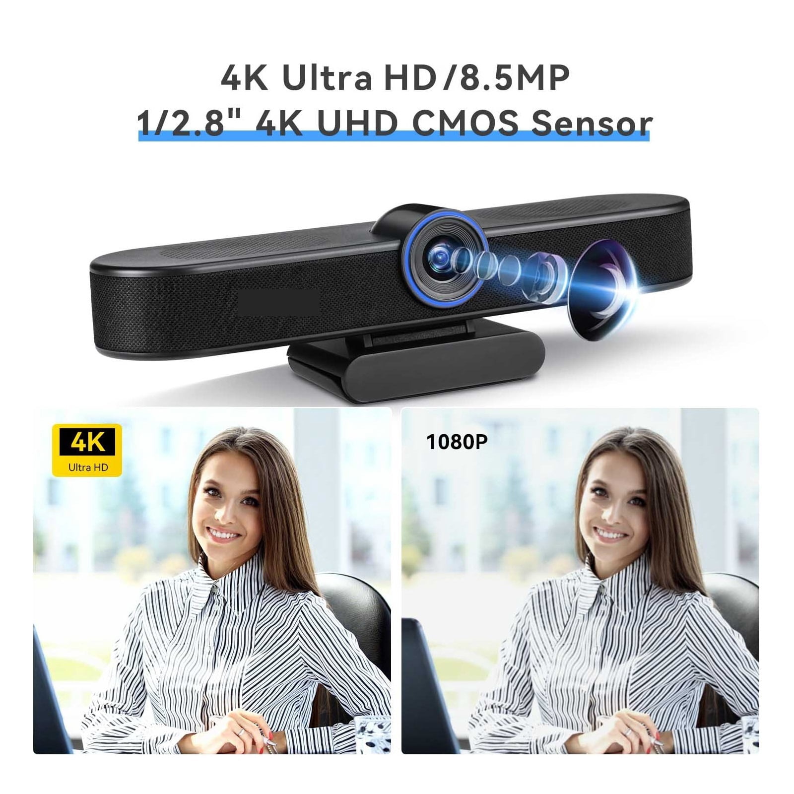 4K Ultra-Wide Angle Conference Webcam 8MP 5x Digital Zoom With Auto Framing USB PC Webcam Living Streaming ,HD Video