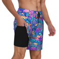 thumbnail image 2 of Yiaed Colorful Mushrooms Print Mens Swim Trunks Bathing Suit Compression Liner Beach Swim Shorts Swimwear Quick Dry Zipper Pocket No-Chafing Board Short-3X-Large, 2 of 6