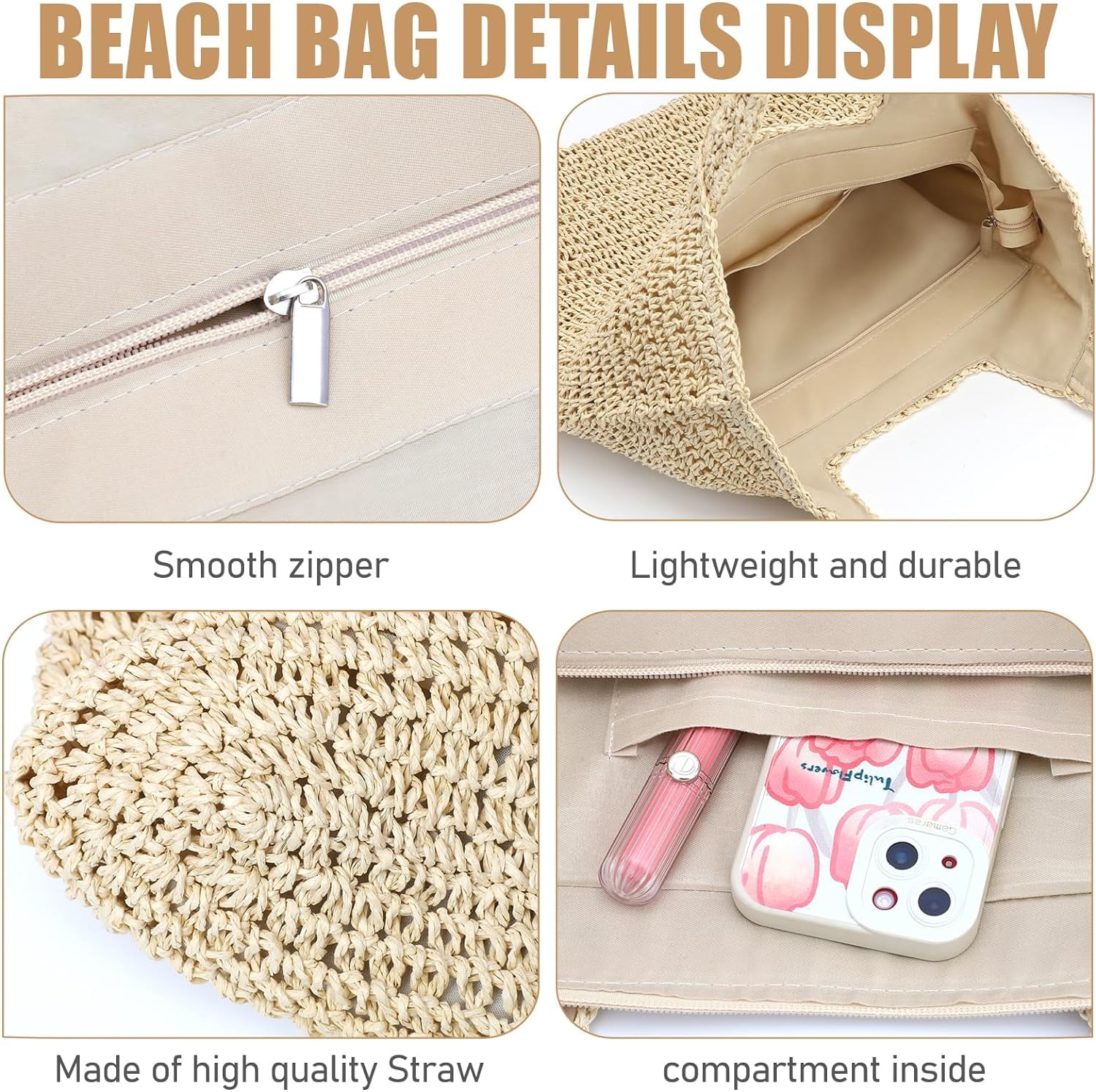 Gocvo Straw Beach Bag for Women Summer Woven Beach Tote Bag Shoulder Handbags Boho Bag
