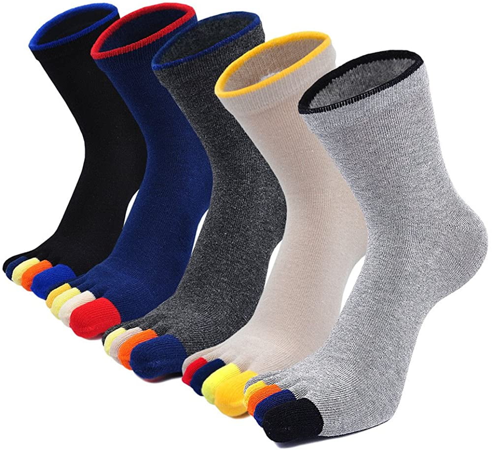 5 Pairs） Unisex Five Finger Toe Socks For Men/Women 100% Cotton Rainbow Stripe Carpet Socks 