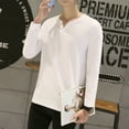thumbnail image 3 of Lohuatrd Men Spring Fall Top V Neck Loose Pure Color Long Sleeve Pullover Mid Length Simple Style Button Soft Casual Breathable Men T-shirt Male Daily Clothes, 3 of 8