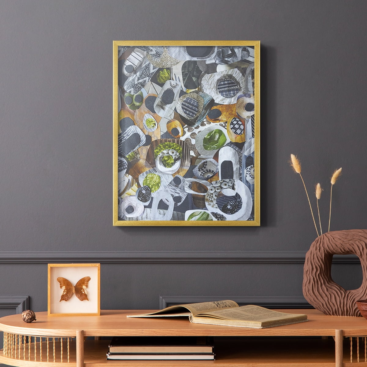 Big Sur Stones and Kelp Framed Print in Gold Solid Wood Framed Print No Nail Hanging