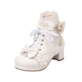 thumbnail image 5 of Fesfesfes Kids Girls Lolita Boots Lace Bow Decor Pearl Pendant Block Heel Side Zipper PU Leather Princess Shoes for Party Daily Wear, 5 of 8