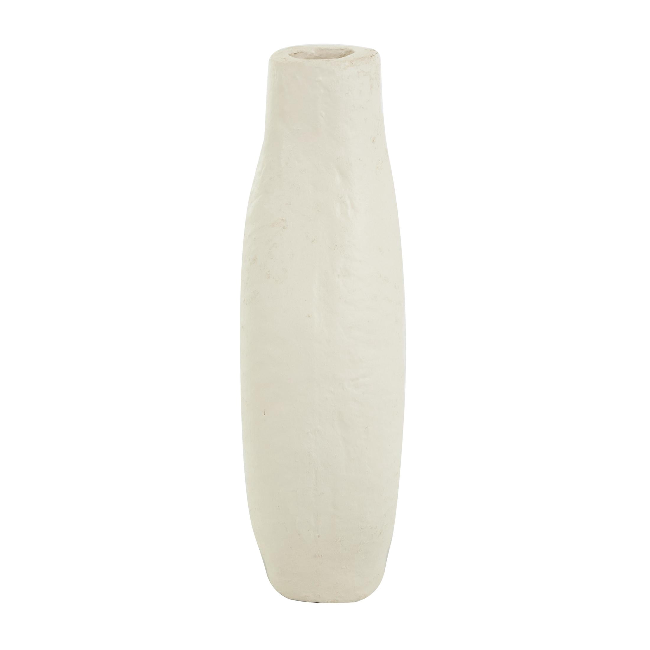 DecMode 12" Abstract Rounded Beige Paper Mache Vase with Double Openings