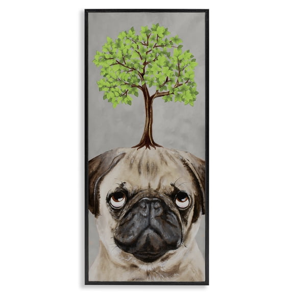 Stupell Industries Traditional Pug Growing Tree Portrait Black Framed Giclee Art, 10 x 24, by Coco de Paris