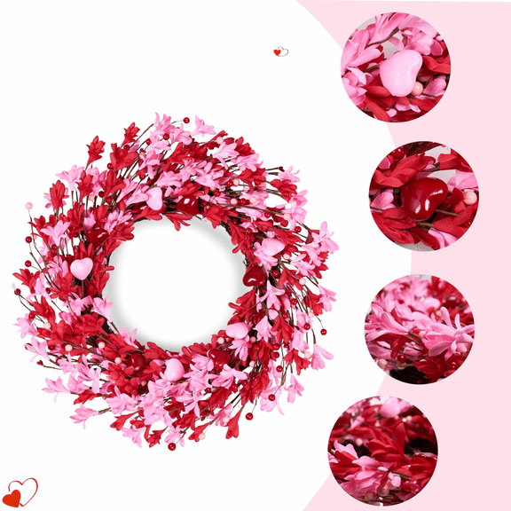 ValHome Red Pink Rose Romantic Valentine Floral Wreath - 22" Artificial Flower Wreath Wildflower - Flower Wreath for Front Door, Wall, Wedding, Anniversary & Romantic Valentine's Day Gifts for Lover