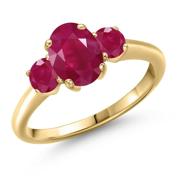 Gem Stone King 10K Yellow Gold Red Ruby Engagement Ring for Women | 2.30 Cttw | Oval 8X6MM | Gemstone July Birthstone | Size 5