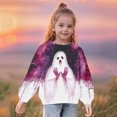 thumbnail image 4 of Odeerbi Kids Girls Halloween Hoodies Ghost Print Hooded Sweatshirts Crewneck Oversized Sweatshirt 1-12 Years Kids Fashion Long Sleeve Pullover Tops White, 4 of 8
