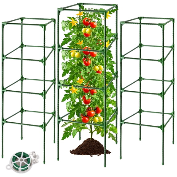 Aovky 3 Pack Tomato Cage for Garden, Square Tomato Trellis Plant Support Stake Cages for Pots, Up to 48” Adjustable Cucumber Trellis for Raised Bed Outdoor Climbing Plants Vegetables Flower