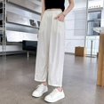 thumbnail image 6 of Girls Lightweight Crinkled Pants, Elastic High Waist Loose Wide Leg Casual Cropped Trousers with Side Pockets 5-15Y White, 6 of 6