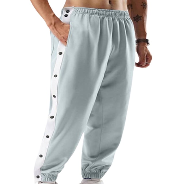 QJUHUNG Men‘s Button Tear Away Basketball Pants Training Warm up Sweatpants Side High Split Snap Button Pants for Sport