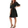 thumbnail image 4 of INSPIRE CHIC Women's Collar V Neck  Belted Bubble Half Sleeve Tiered Above Knee Shirt Dress XS Black, 4 of 6