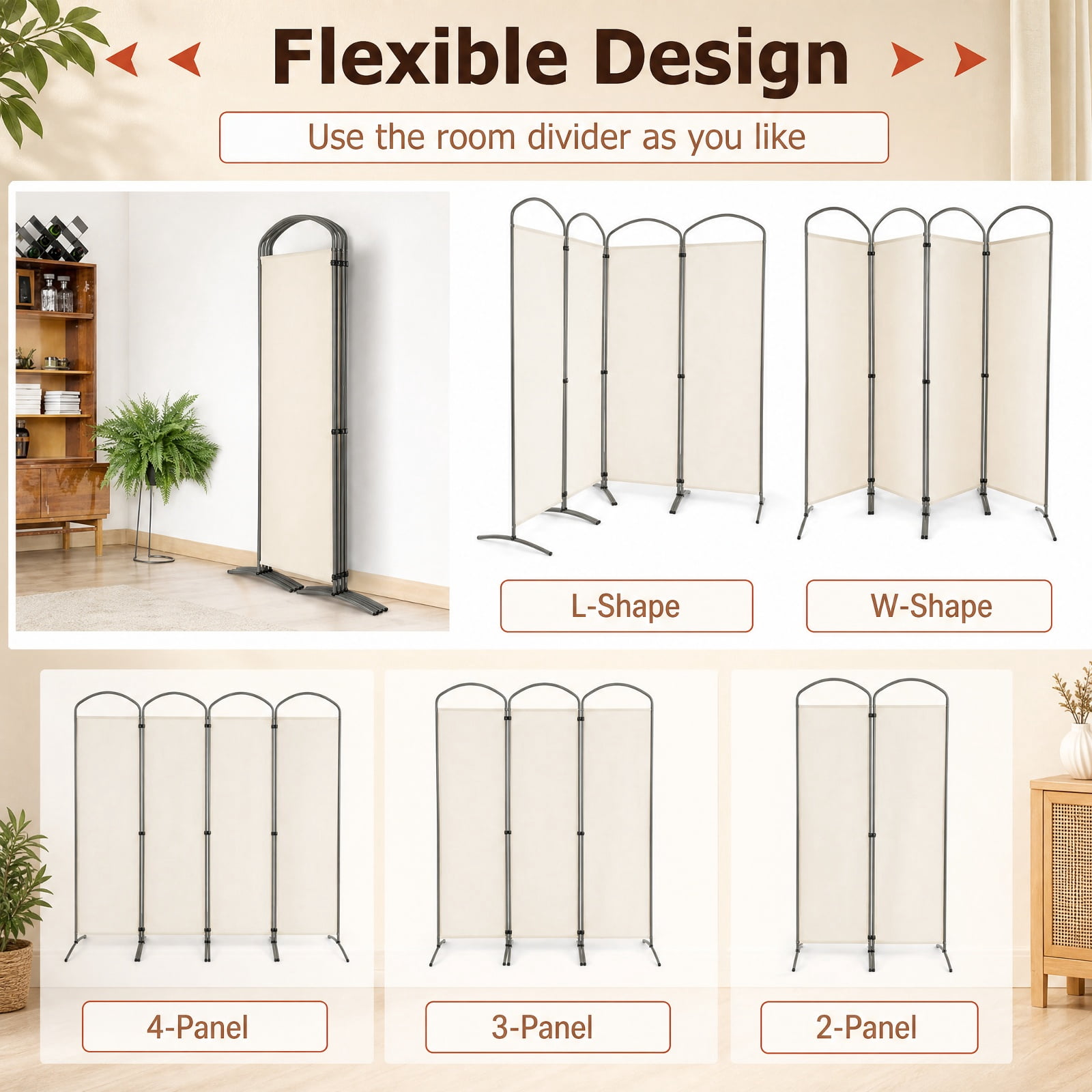 Vebreda 6.2Ft Folding 4-Panel Room Divider for Home Office Living Room, Durable Material, Flexible Design, folding privacy screen