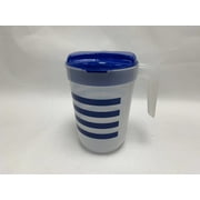 Mainstays Plastic 1 Gallon Pitcher with Blue Color Lid  Stripes Bl