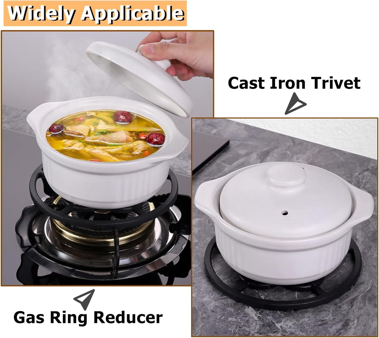 ABCISI Cast Iron Wok Support Ring Stovetop Stand, Non Slip Gas Ring Reducer for Moka Pot Coffee Pot Small Saucepan, Reducer Ring Holder Trivets for Gas Stove Camping Stove