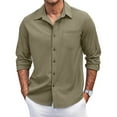 thumbnail image 2 of Knosfe Men's Casual Button Down Shirts Long Sleeve Untucked Shirts Regular Fit Linen Shirt Army Green 3XL, 2 of 5