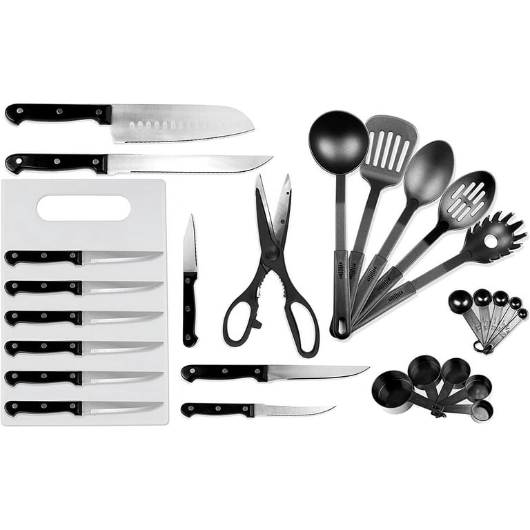 LEXI HOME 29-Piece Chef's Kitchen Knife Set w/Block - Stainless Steel  Cutlery Set and Nylon Kitchen Utensils MW2815 - The Home Depot