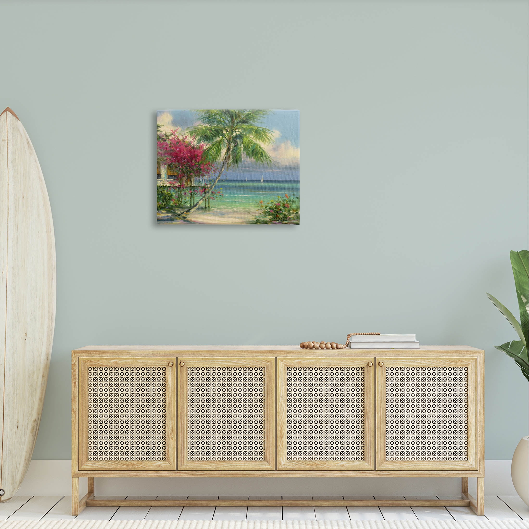Floral Tropical Summer Vacation Resort Landscape Painting Gallery Wrapped Canvas Print Wall Art