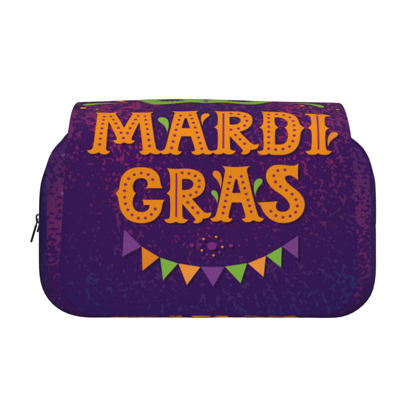 Rateoe Mardi Gras2 Pattern Double Clamshell Pen Case, Storage Organizer with Two Zipper Compartments– Holds Up to 50 Pencils & Pens