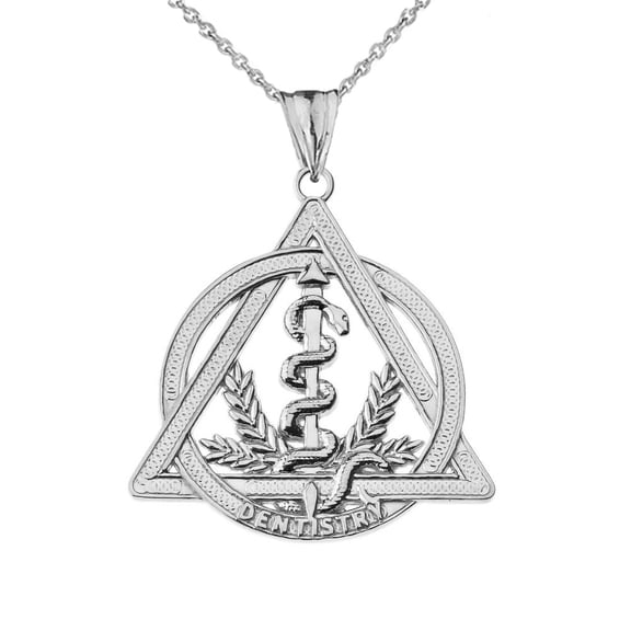 Dentistry Symbol Pendant Necklace in Sterling Silver, 16" Chain