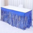 thumbnail image 1 of Nvzi Juego de 5 faldas de mesa con flecos de papel metalizado azul oscuro de 29 x 108 pulgadas (9 pies de largo), faldas desechables de oropel para carrozas de desfile,cumpleaños, baby shower, boda, 1 of 4