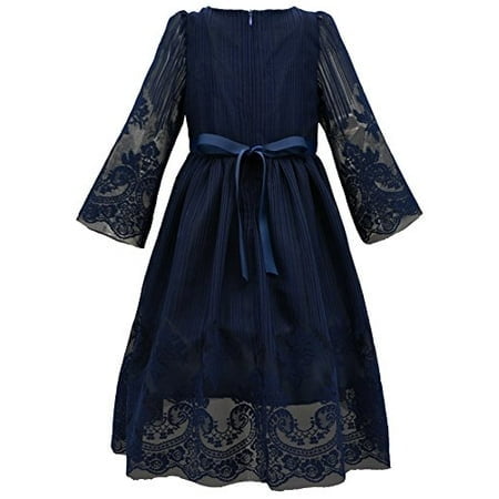 Bonny Billy Filles Enfants Classe Broderie Dentelle Maxi Fleur Fille Robe 3-4 Ans Bleu Marine