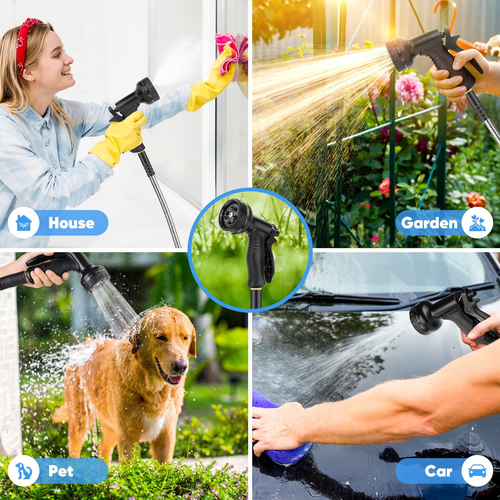 Garden Hose 50 ft, Heavy Duty Garden Hose Stainless Steel Metal Garden Hose, No Kinks, Lightweight, Puncture Proof, Flexible Outdoor Hose with 10 Function Nozzle for Yard & Car Washing