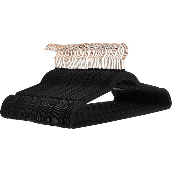 Basics Slim Velvet Non-Slip Space Saving Suit Clothes Hangers for Closet Organization, Black/Rose Gold, 50-Pack